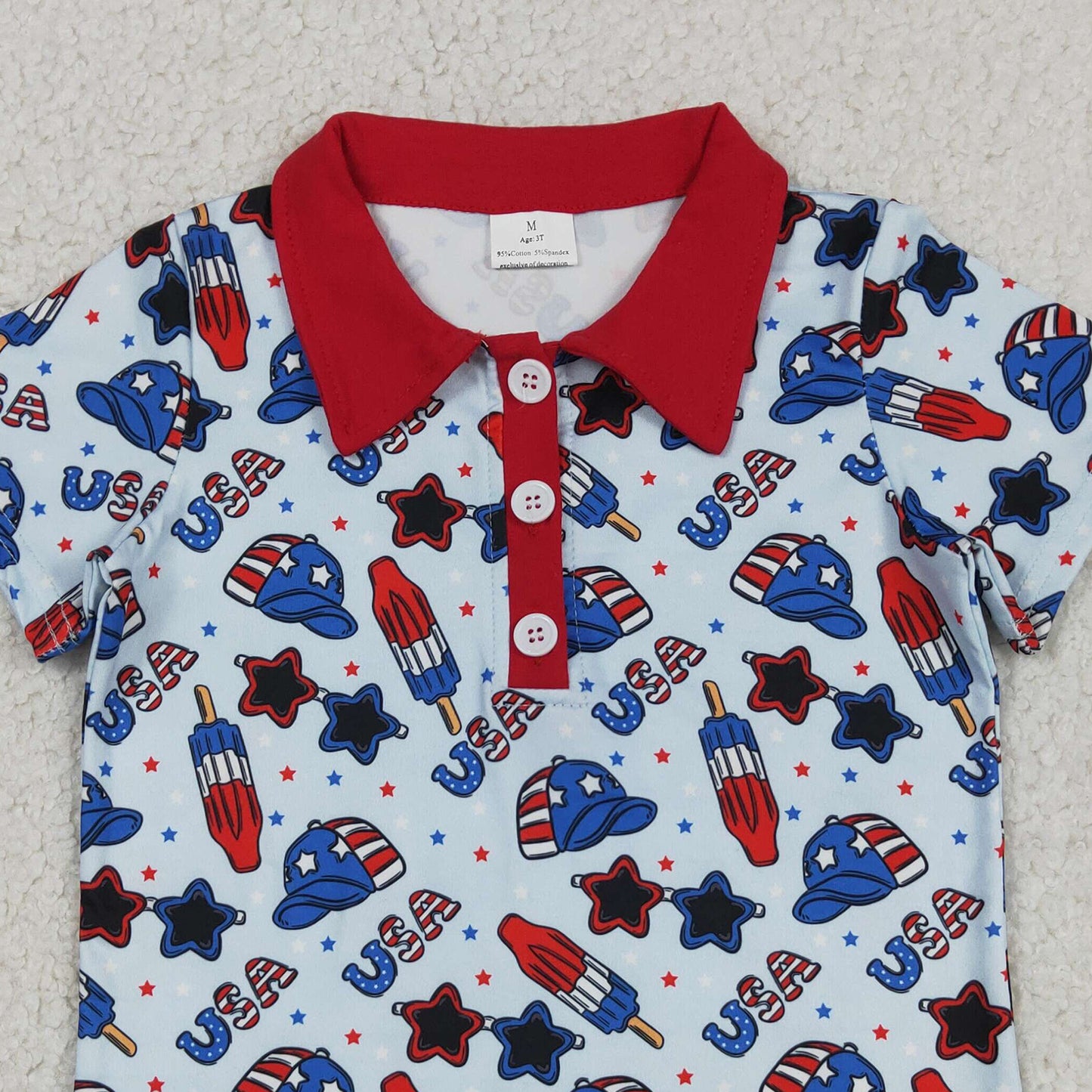 RTS NO MOQ BT1767 milk silk Baby Boys Cute USA Popsicle Short Sleeve Button Polo Shirt