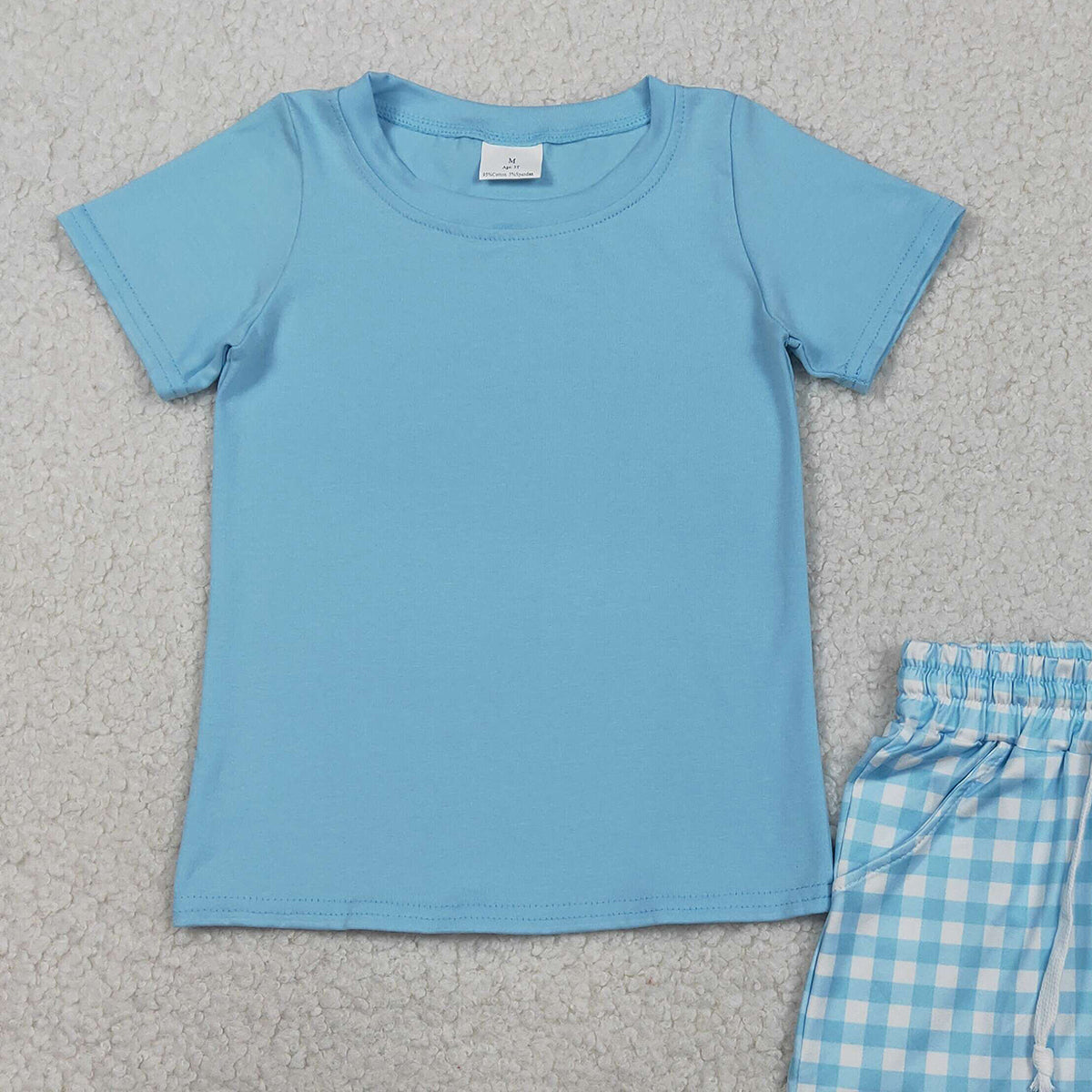 RTS NO MOQ BSSO1883  Baby Boys Blue Checked Shirt with Short Sleeves And Shorts with Pockets Clothing Set