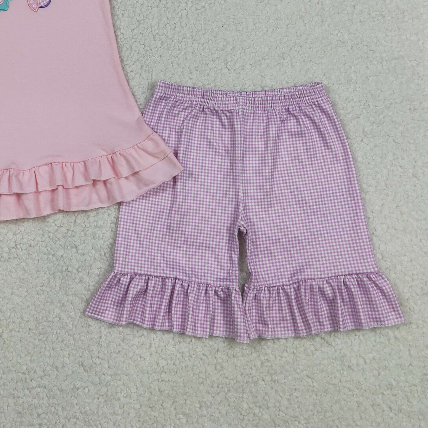 RTS NO MOQ GSSO3305 Baby Girls Embroidery Ladybugs Snails Ruffle Tunic Shorts Clothes Sets