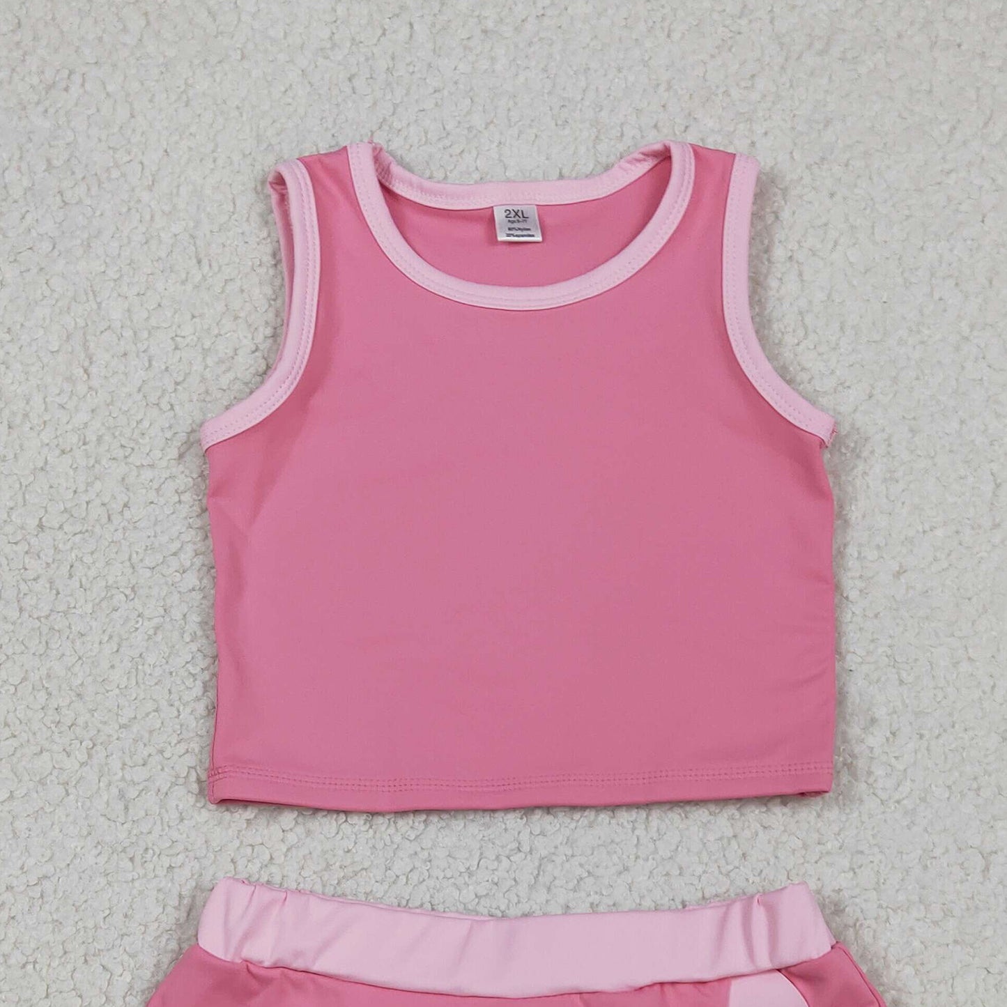 RTS NO MOQ yoga fabric cotton GSD4063 Yoga Baby Girls Cute Sleeveless Pink Vest Scallop Skirt Yoga Set