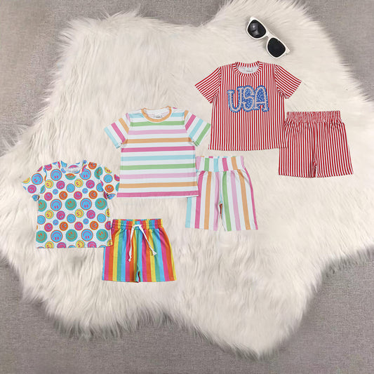 RTS NO MOQ Sibling baby girls Clothes short sleeve shorts Sets