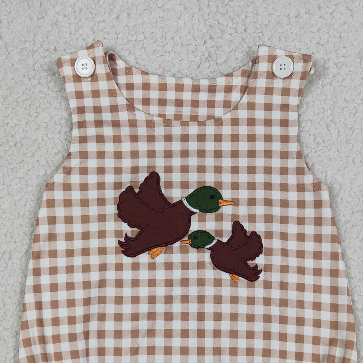 RTS NO MOQ SR3958 Baby Boys Embroidery Ducks Sleeveless Rompers Checked Hunting Clothes