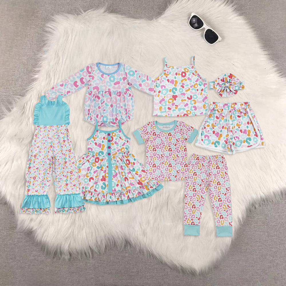 RTS Sibling baby girl clothes leopard Short Sleeve Shorts sets and pants set and jumpsuit and romper adn dress