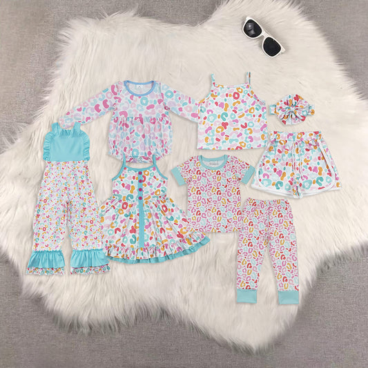 RTS Sibling baby girl clothes leopard Short Sleeve Shorts sets and pants set and jumpsuit and romper adn dress
