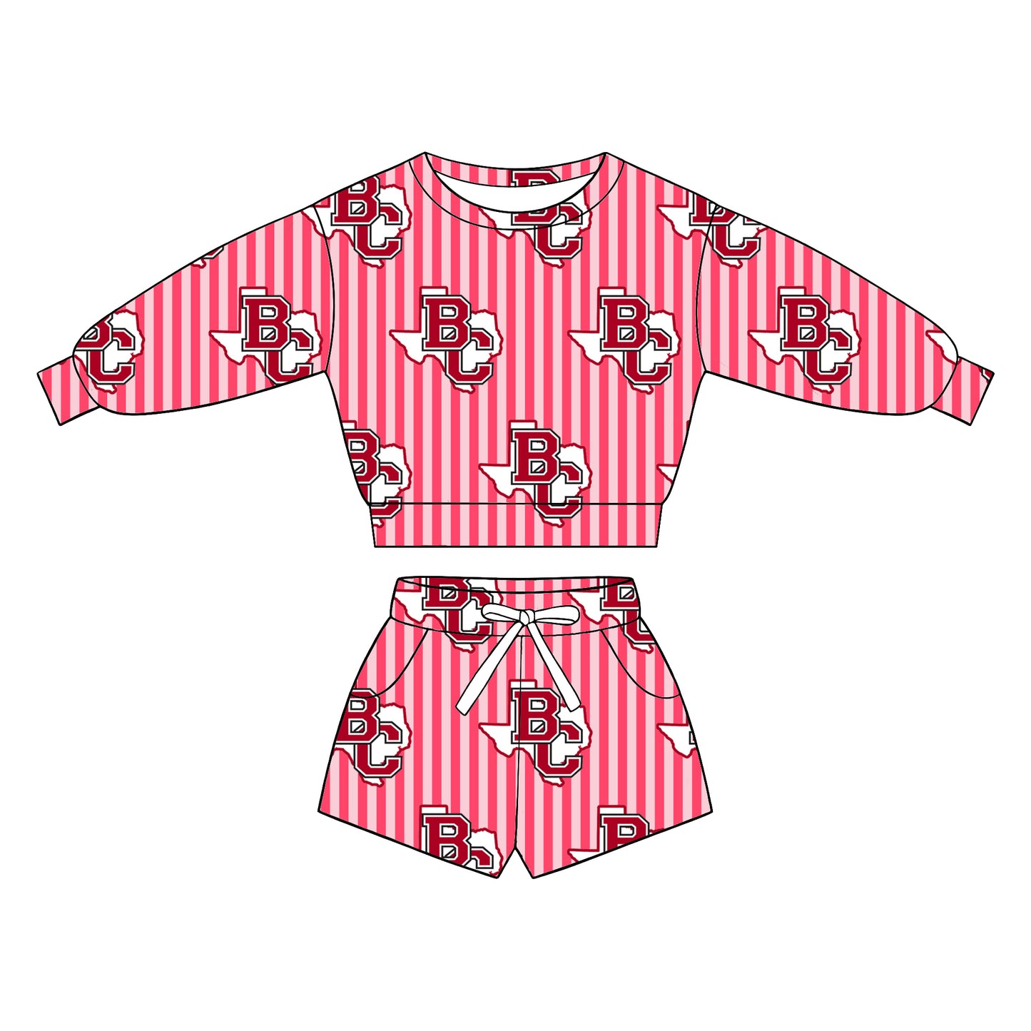 custom moq 5 mix size  XY072208 Baby Kids Stripe Long Sleeve Top Drawstring Shorts Team Casual Clothes Set