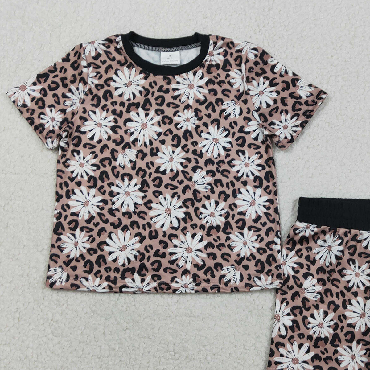 RTS NO MOQ GSSO3079 Baby Girls Leopard Daisy Flowers Short Pajamas Top Set Cute Animal Print Baby Clothing Set for Little Girls