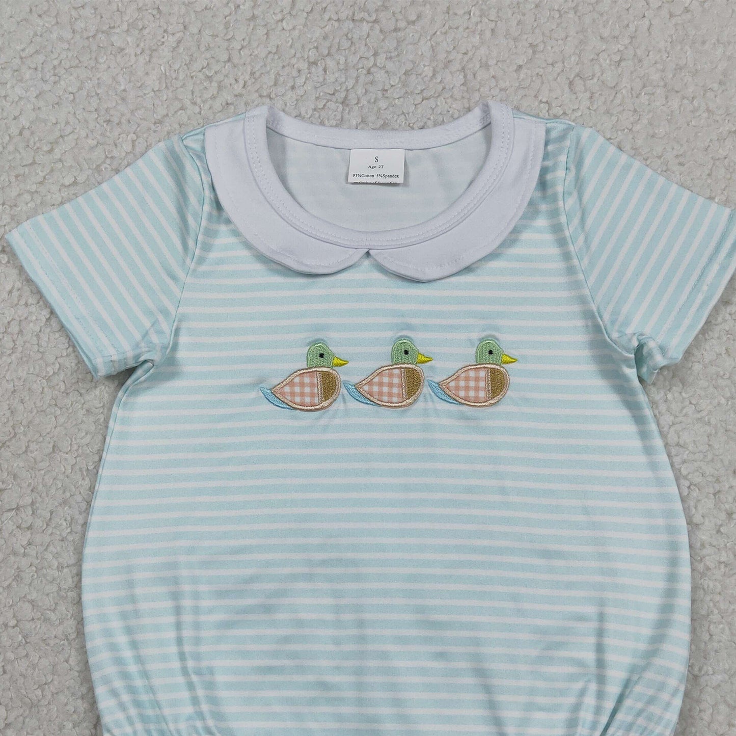 RTS NO MOQ SR4081 Baby Boys Hunting Stripe Duck Embroidery Collared Rompers