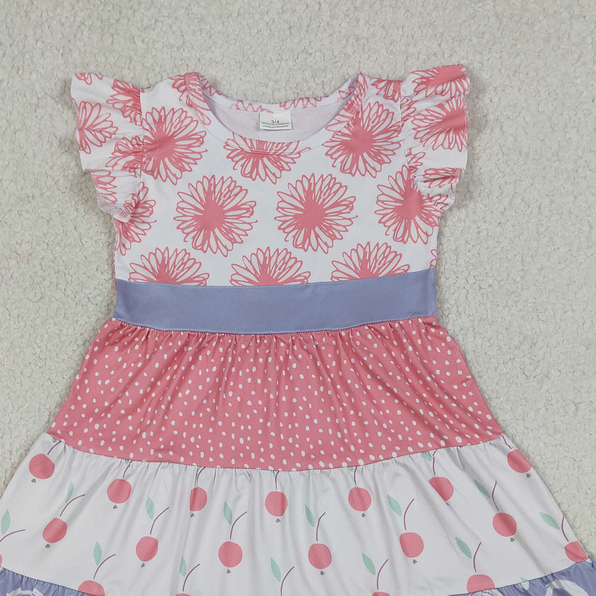 RTS NO MOQ GSD4090 Baby Girls Patchwork Flutter Sleeves Knee Length Dresses(3-4T-10-12T）