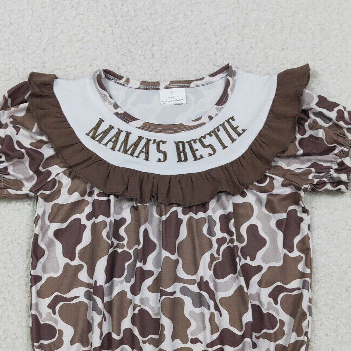 RTS NO MOQ SR3888 Mama's Bestie Camouflage Girls Romper Short Sleeves Embroidery Outfit for Little Girls