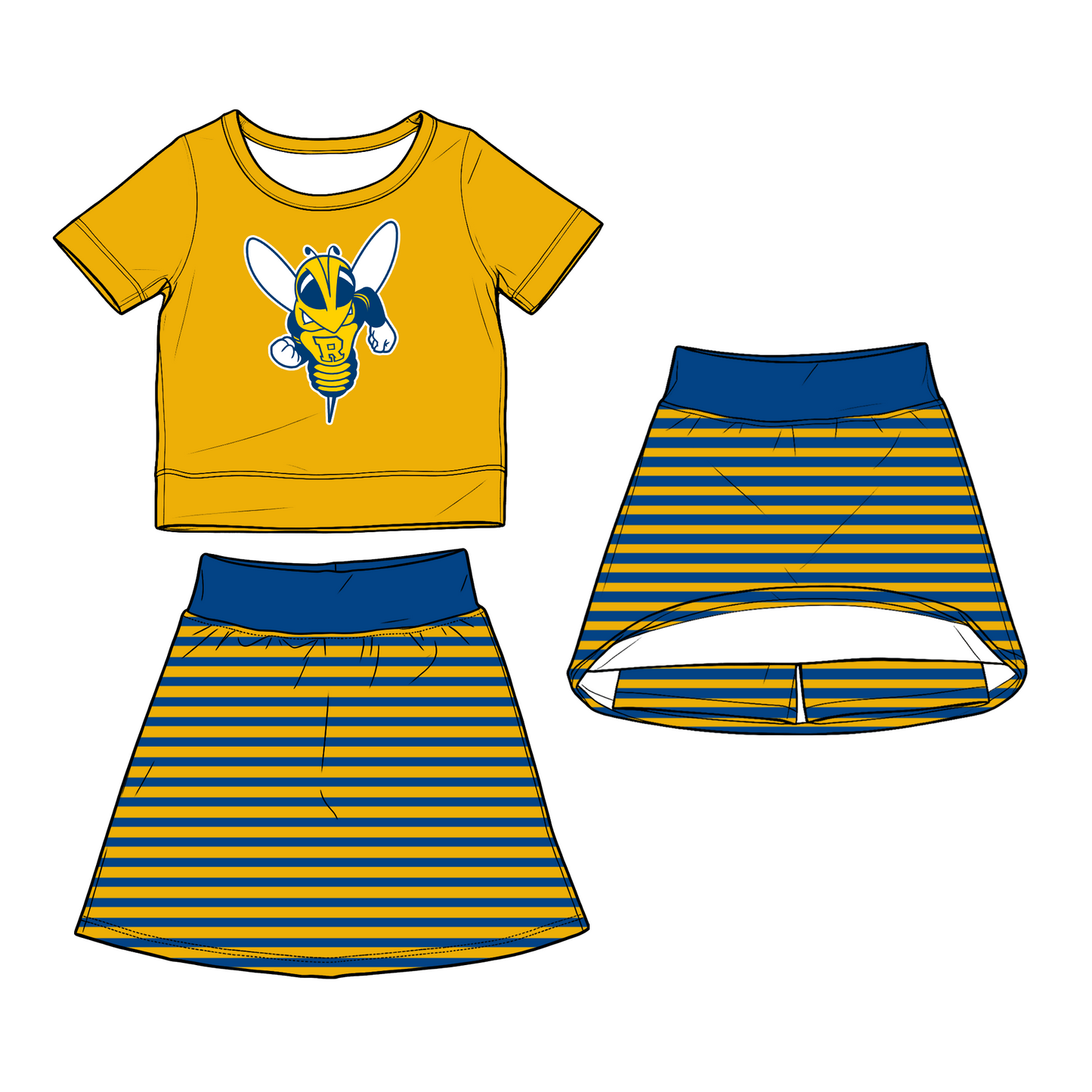 custom moq 5 mix size XY070208 Baby Girls Summer Short Sleeve Top Striped Skirt Clothes Set