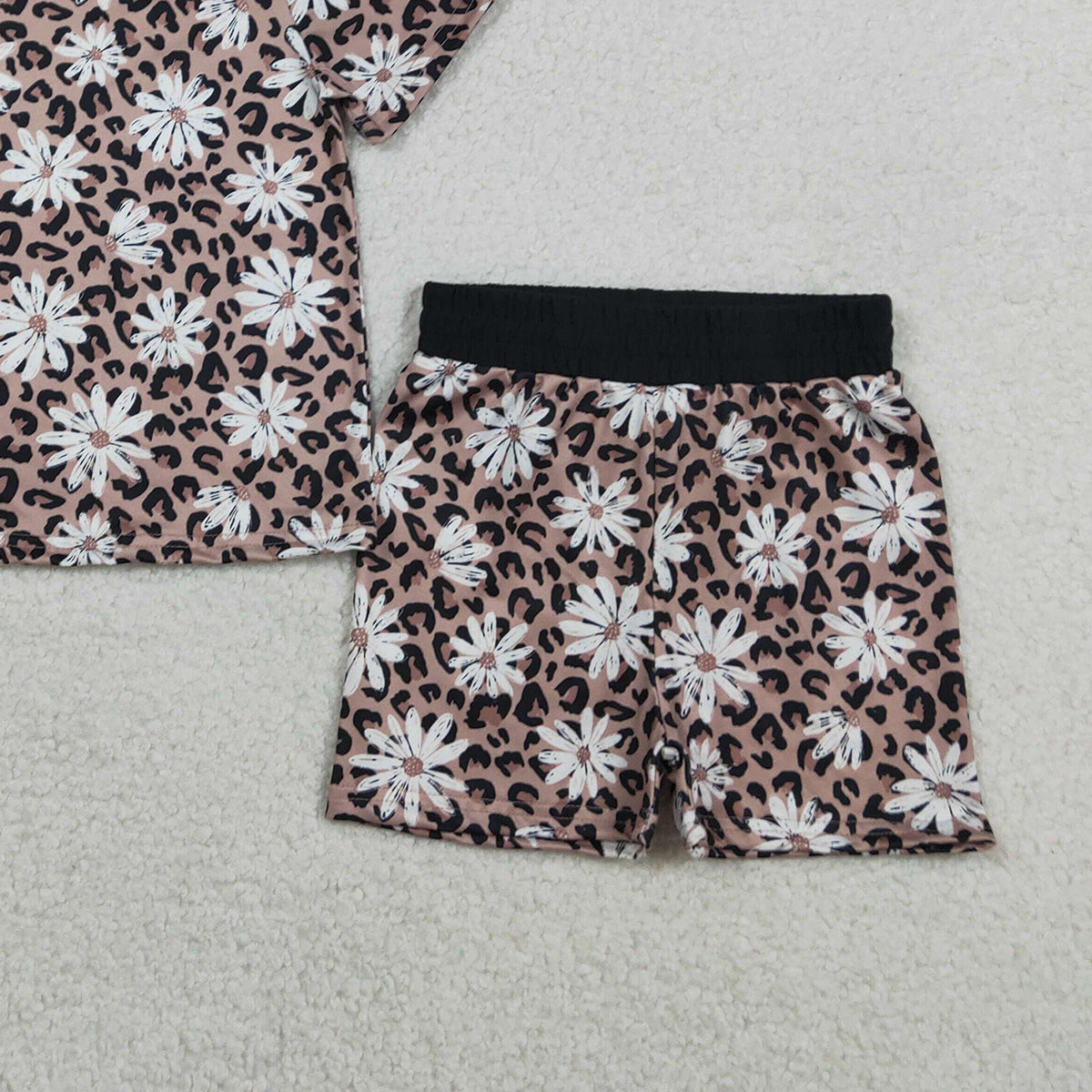 RTS NO MOQ GSSO3079 Baby Girls Leopard Daisy Flowers Short Pajamas Top Set Cute Animal Print Baby Clothing Set for Little Girls