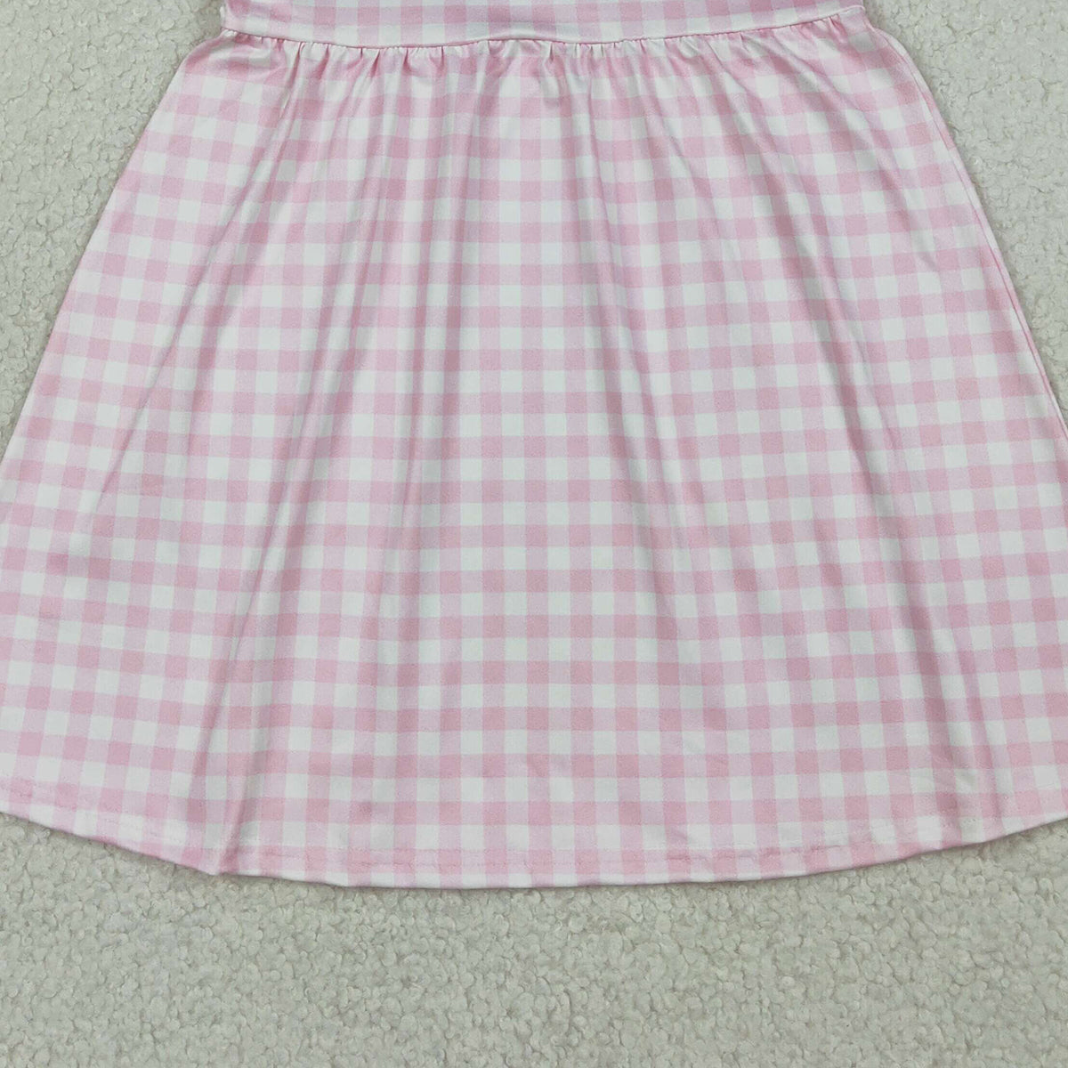 RTS NO MOQ GSD2913 Baby Girls Pink Checked Knee-Length Dress Embroidered Rabbits And Eggs Easter Casual Wear