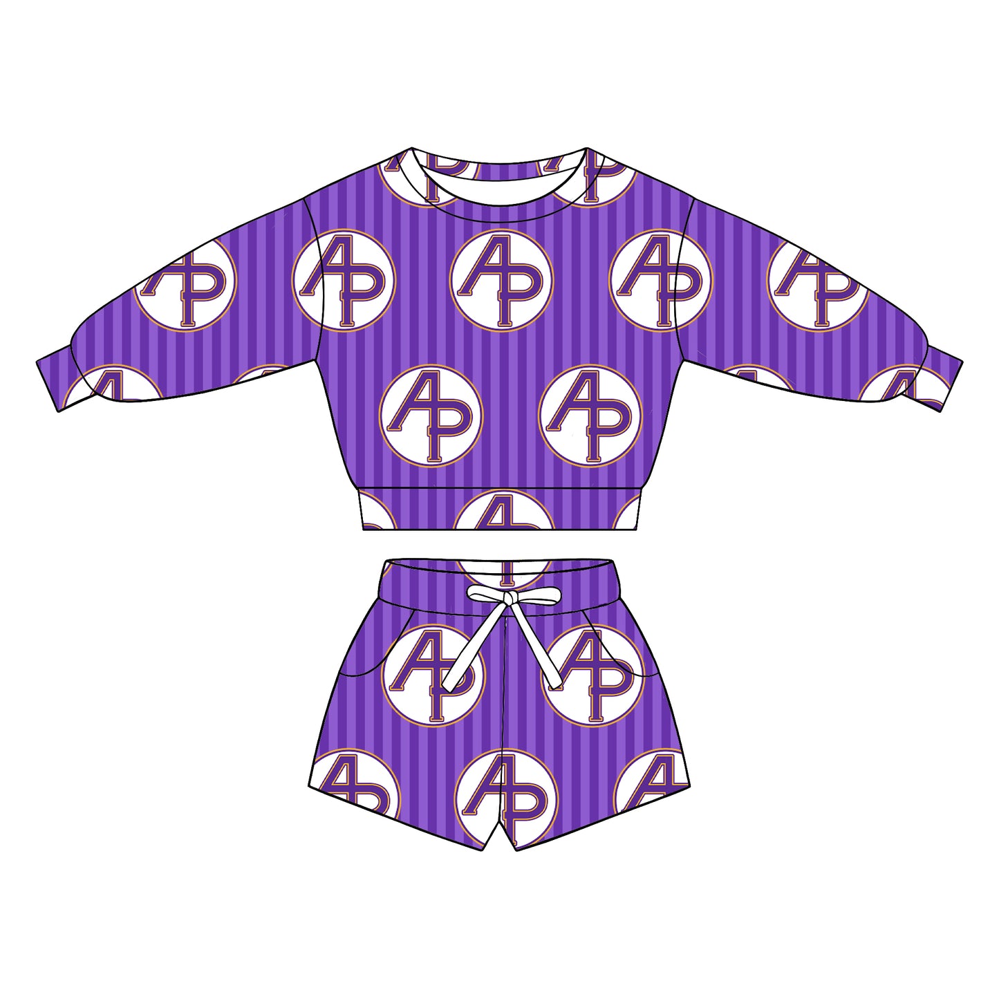 custom moq 5 mix size XY071508 Baby Kids Stripe Long Sleeve Top Drawstring Shorts Team Clothes Set