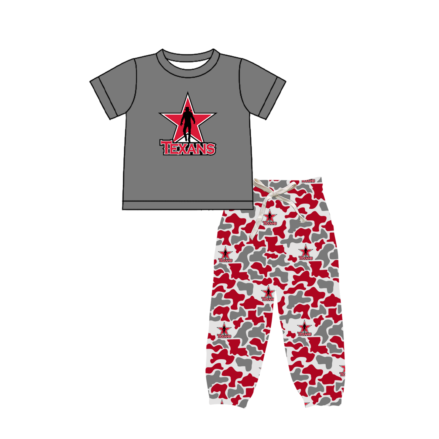 custom moq 5 mix size XY063008 Baby Boys Short Sleeve Top Camo Drawstring Pants Set