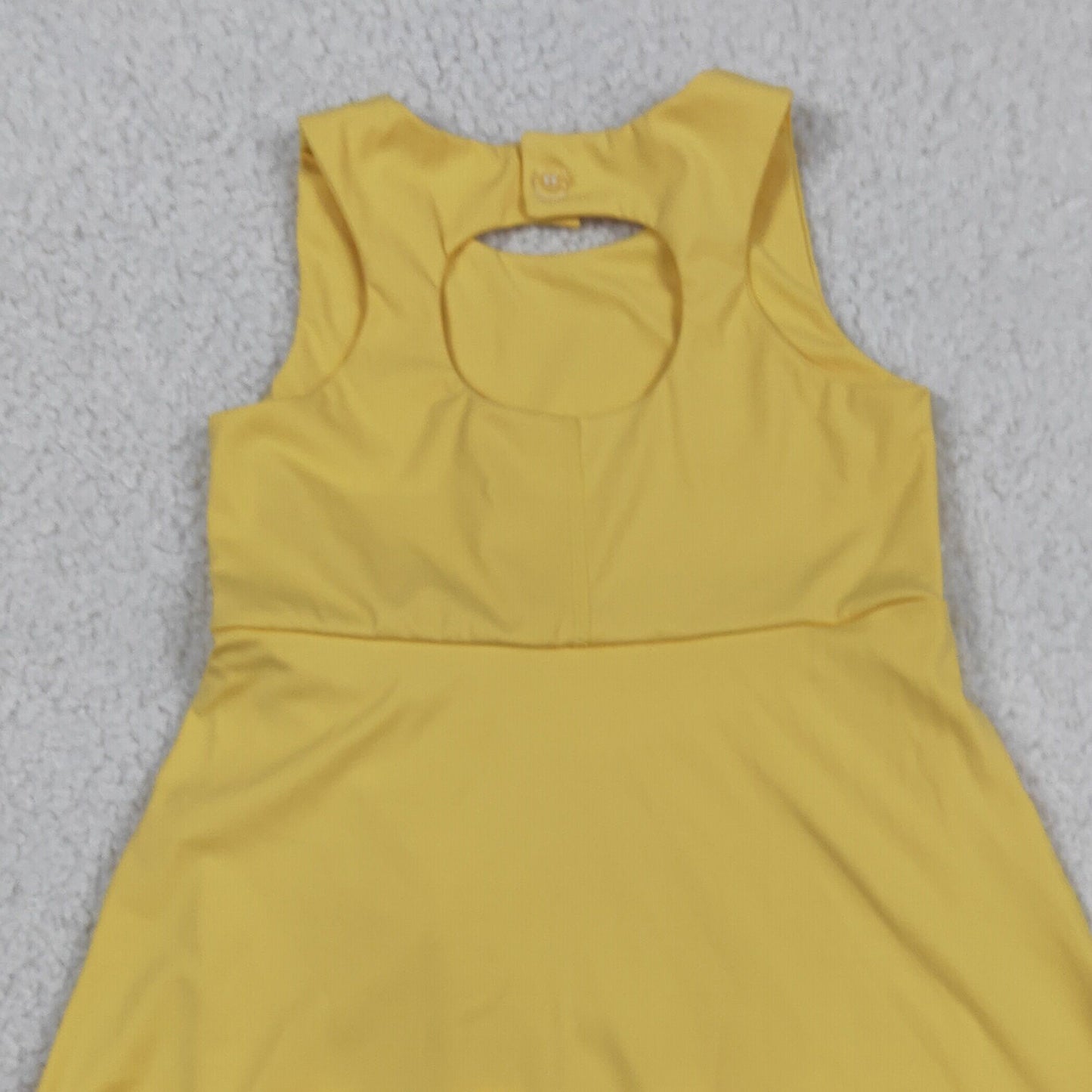 RTS NO MOQ yoga fabric GSD3318 Baby Girls Yellow Yoga Active Sleeveless Scallop Ruffle Bow Knee Dress