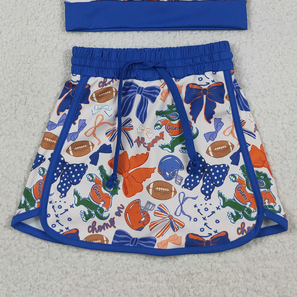 RTS NO MOQ GSD3698 Baby Girls Bow Football Crocodile Print Top And Skirt Short Set Yoga Active Outfit Team Colors Clothing Set for Kids