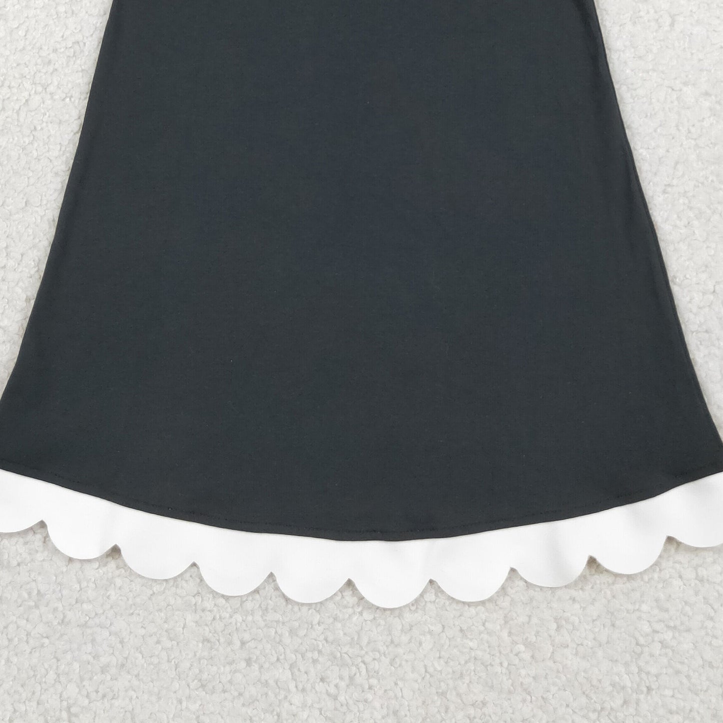 RTS NO MOQ cotton GSD4059 Baby Girls Black White Sleeveless Scallop Knee Length Dress