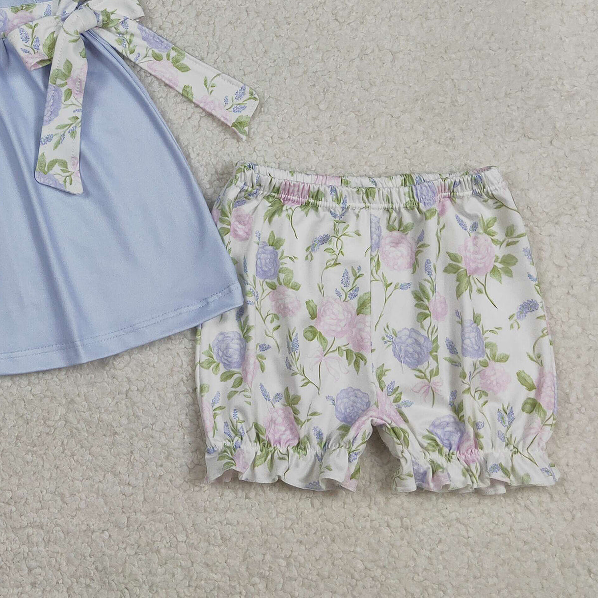 RTS NO MOQ GSSO2846 Baby Girl's Floral Tunic And Ruffle Shorts Outfit