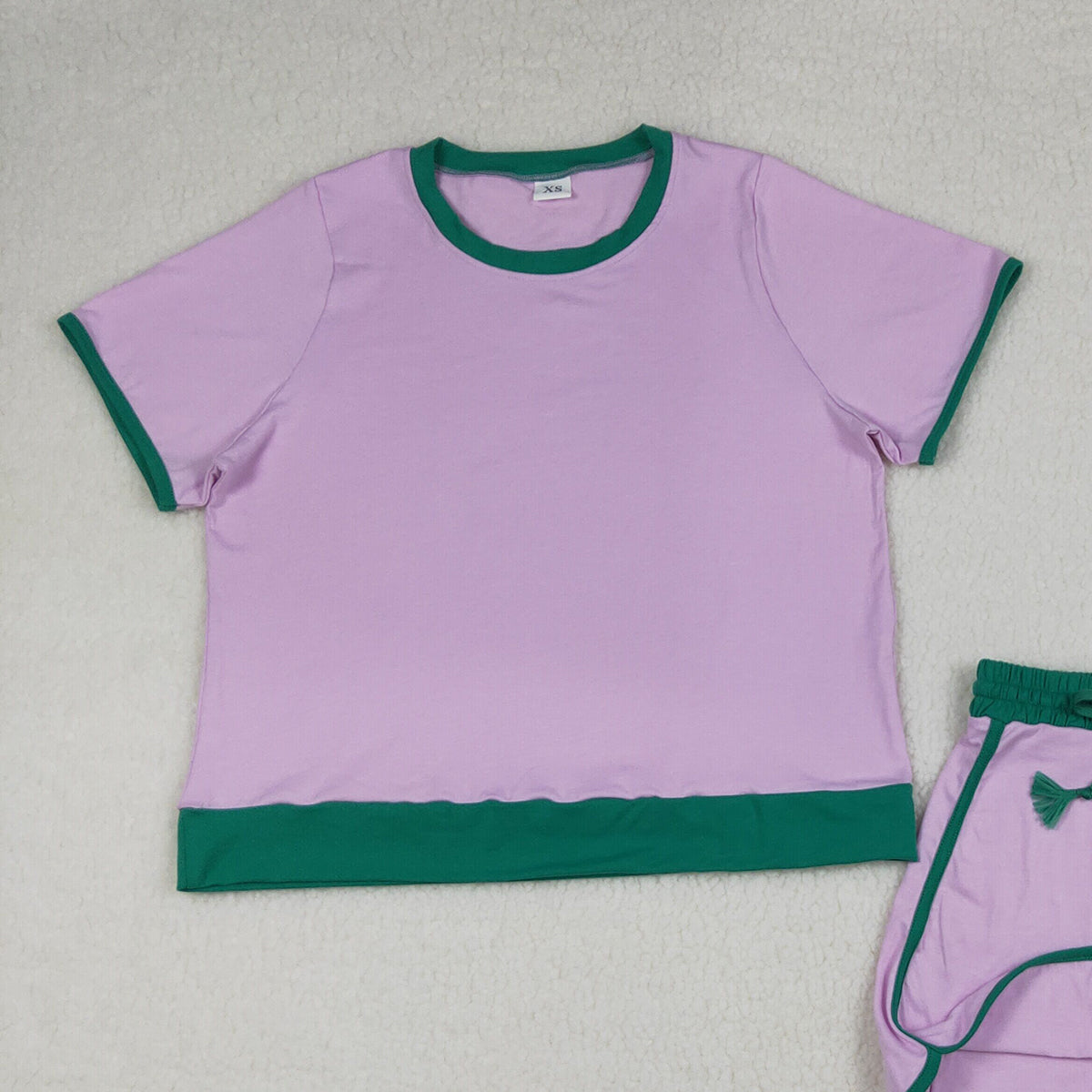 RTS NO MOQ GSD3675 Adult Women's Pink Cotton Clothes Set with Short Sleeve Top Skirt And Shorts for Spring Summer Casual Wear