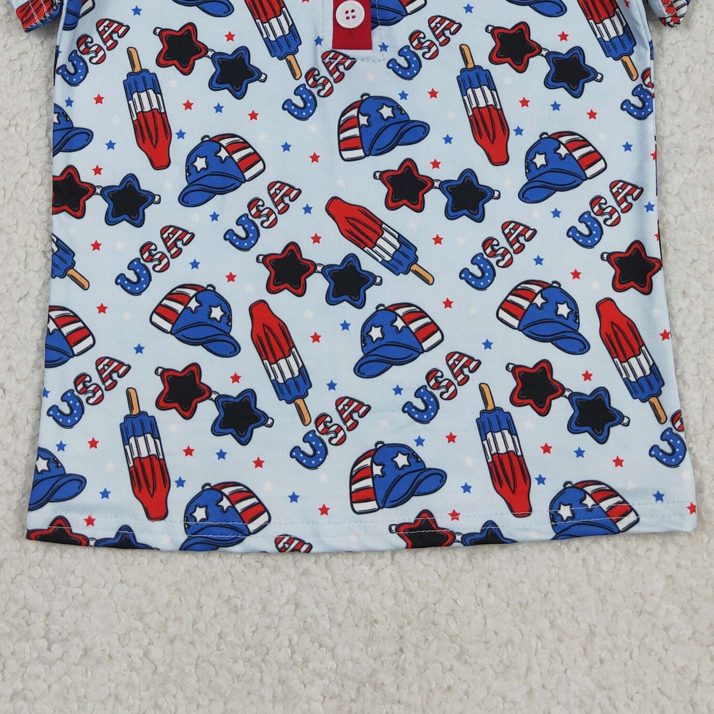 RTS NO MOQ BT1767 milk silk Baby Boys Cute USA Popsicle Short Sleeve Button Polo Shirt