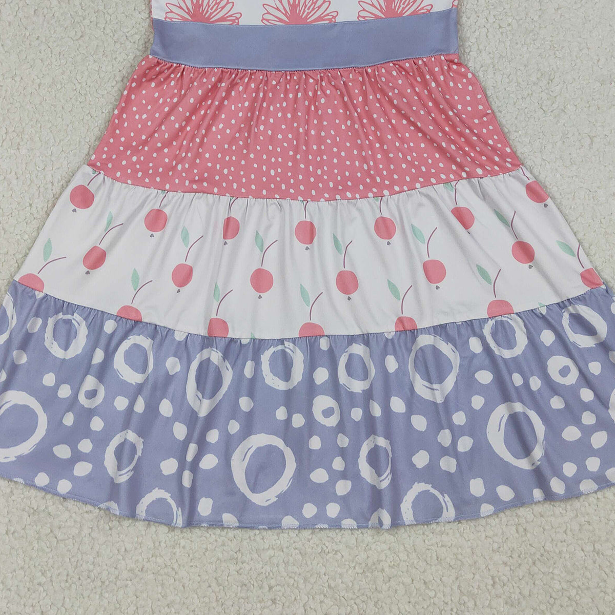 RTS NO MOQ GSD4090 Baby Girls Patchwork Flutter Sleeves Knee Length Dresses(3-4T-10-12T）