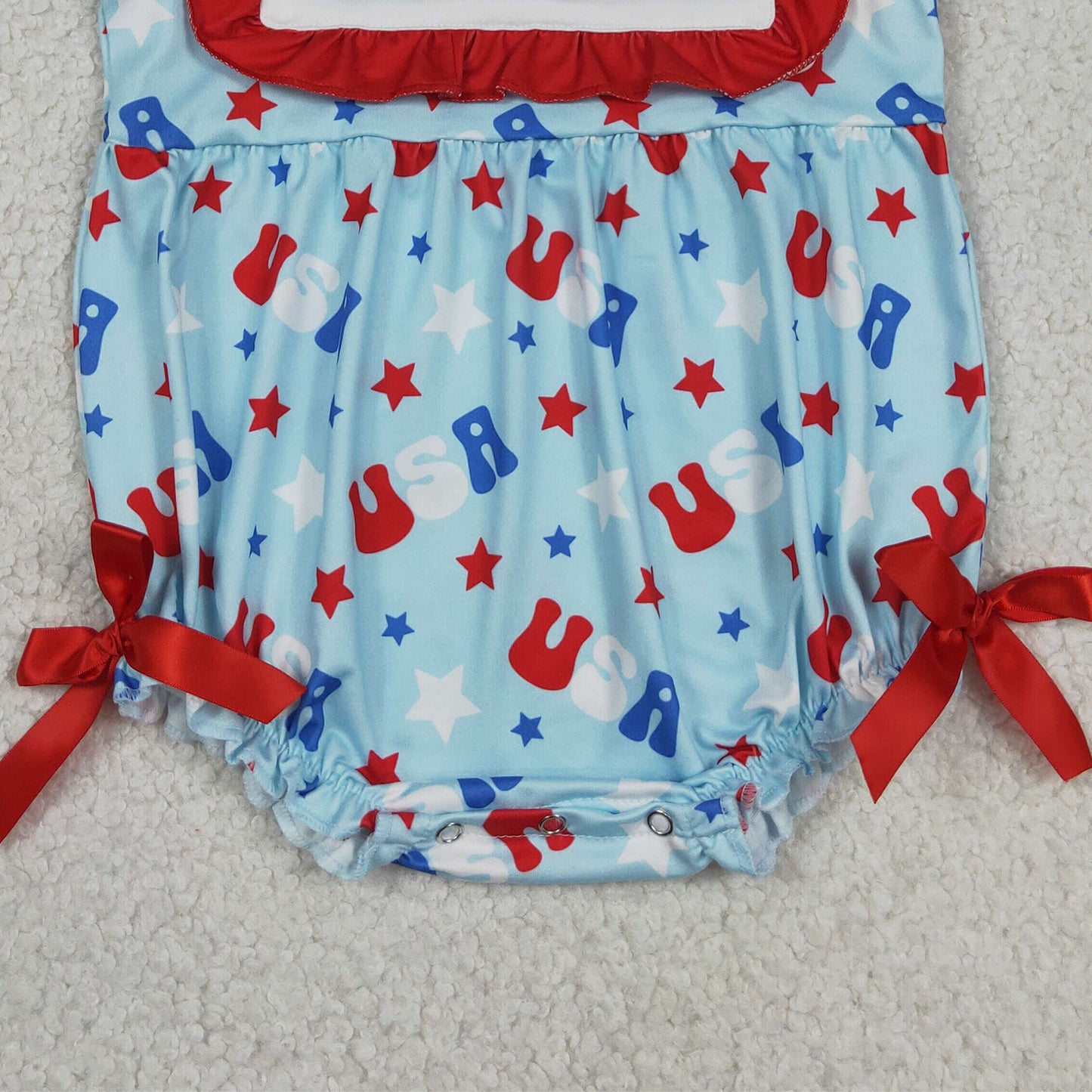 RTS NO MOQ milk silk SR4154 Baby Girls Sleeveless Ruffle USA Stars 4th of July Holiday Romper