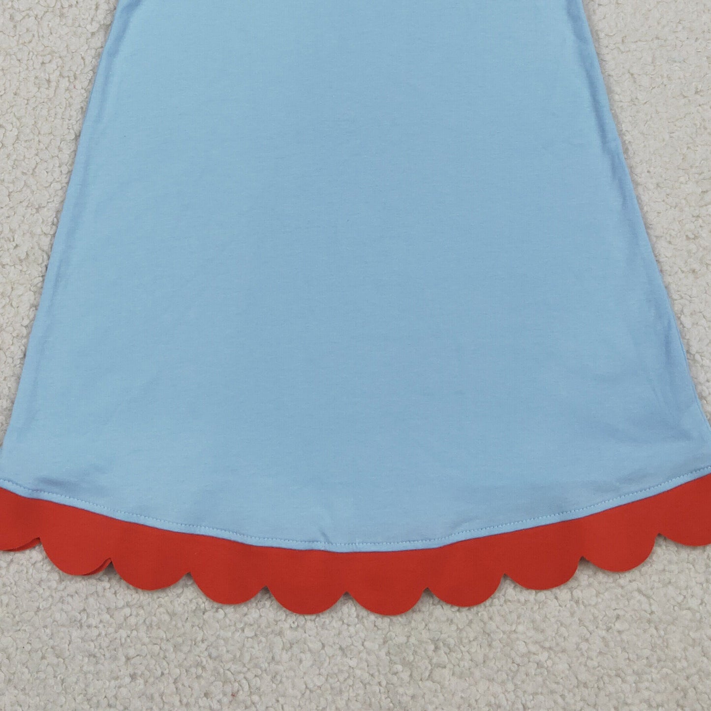 RTS NO MOQ cotton GSD4054 Baby Girls Blue Red Two Tone Sleeveless Dress With Scallop Edge
