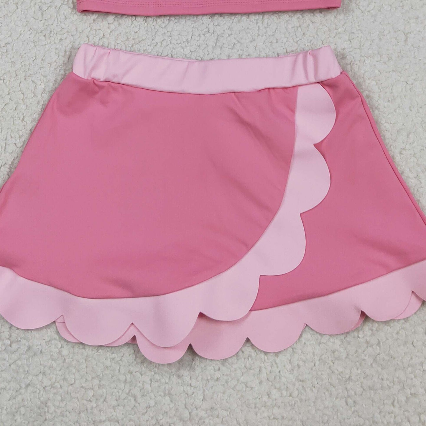 RTS NO MOQ yoga fabric cotton GSD4063 Yoga Baby Girls Cute Sleeveless Pink Vest Scallop Skirt Yoga Set