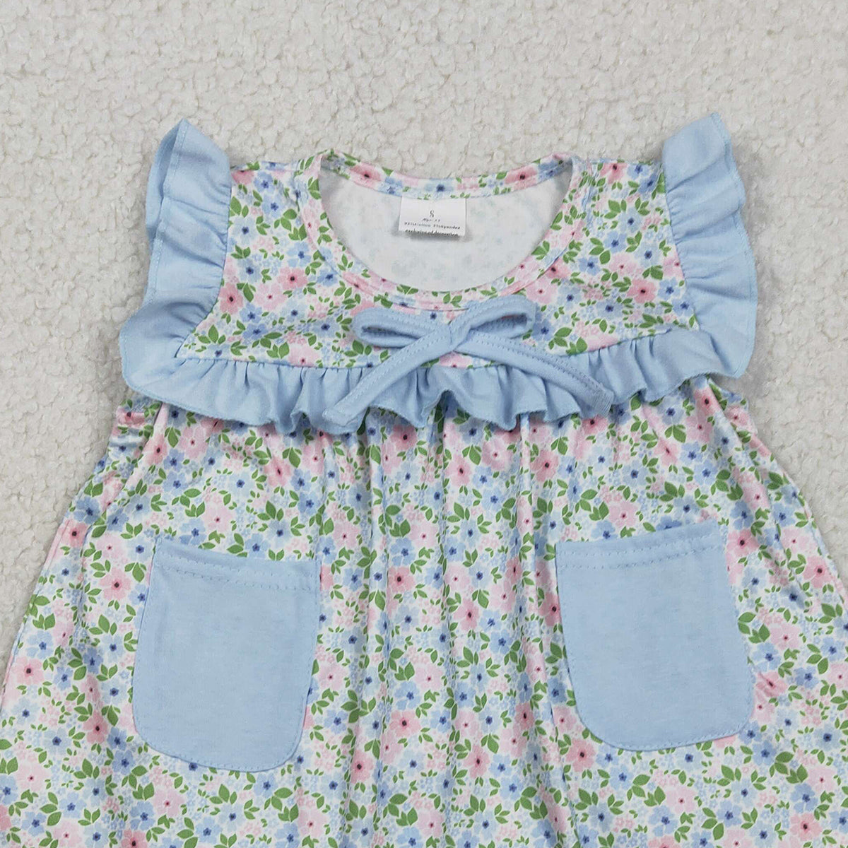 RTS NO MOQ SR3752 Baby Girls Sleeveless Tunic Rompers with Pockets And Ruffle Bummies Floral Print Comfortable Cotton Outfit for Infants