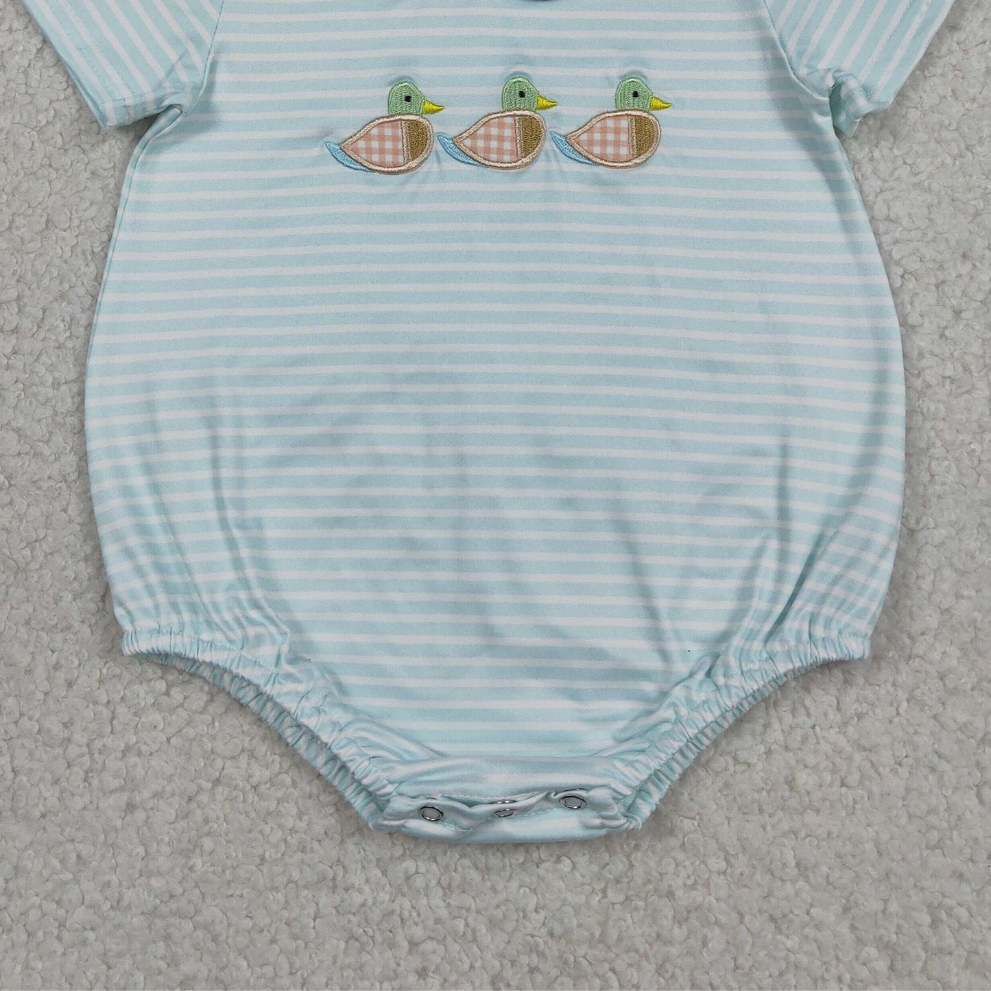 RTS NO MOQ SR4081 Baby Boys Hunting Stripe Duck Embroidery Collared Rompers