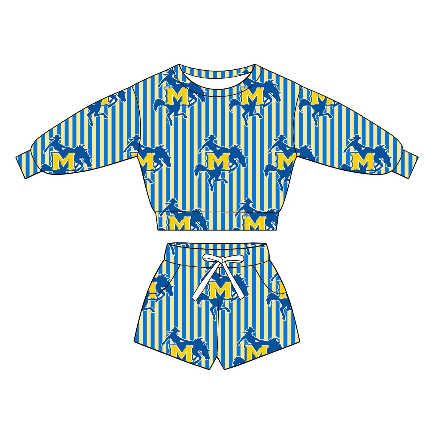 custom moq 5 mix size  XY072108 Baby Kids Stripe Long Sleeve Top Drawstring Shorts Team Casual Set