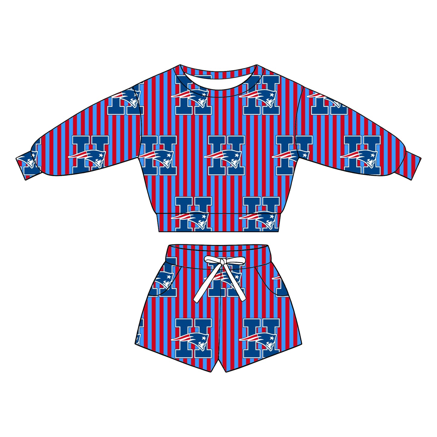 custom moq 5 mix size  XY072208 Baby Kids Stripe Long Sleeve Top Drawstring Shorts Team Casual Clothes Set