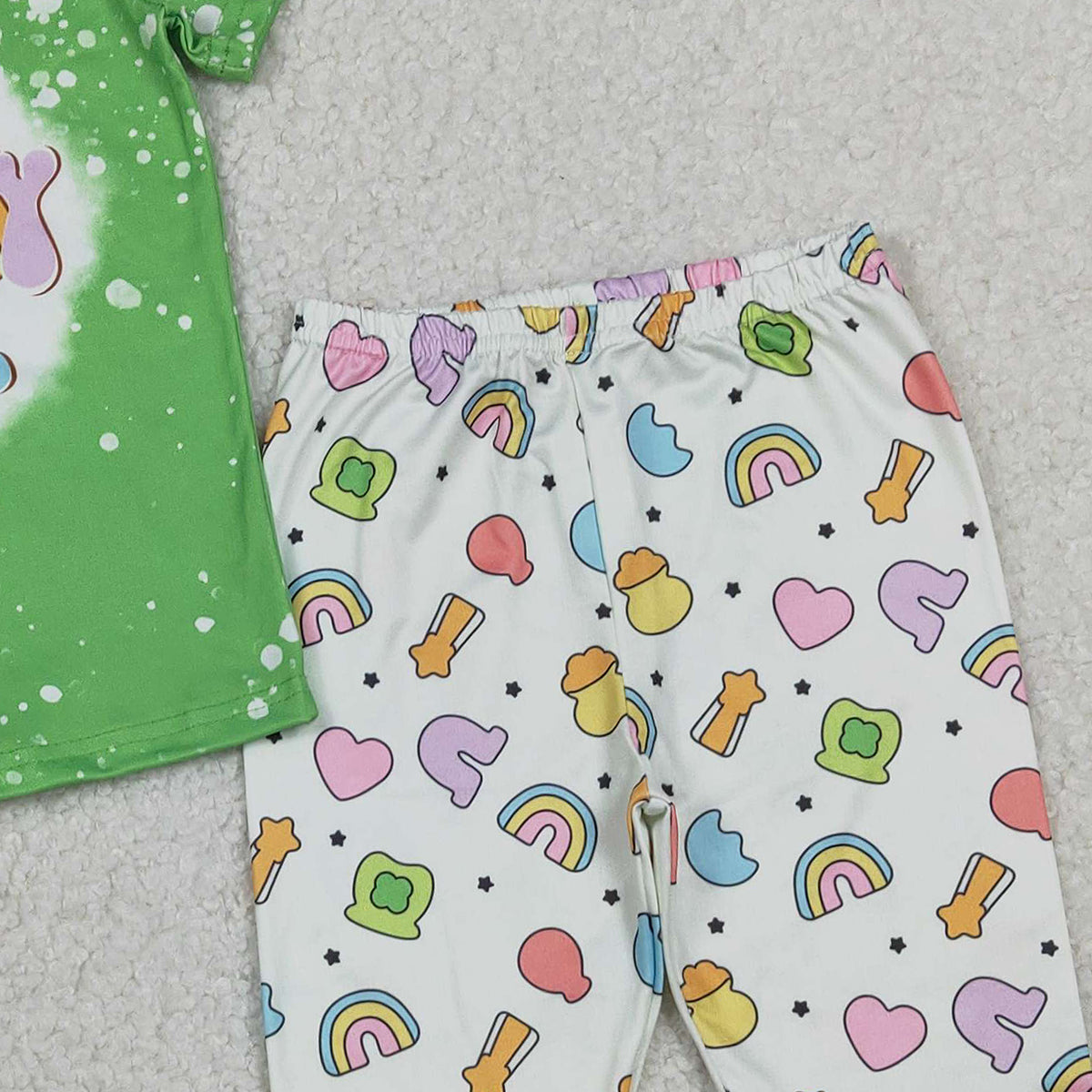 RTS NO MOQ GSPO2101  Baby Girl's St. Patrick's Day Outfit Set Lucky Clover Top with Bell Bottom Pants