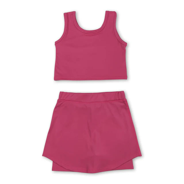 RTS NO MOQ Sibling Baby Girls Pink Blue Sleeveless Vest Skirt Shorts Yoga Active Clothes Sets