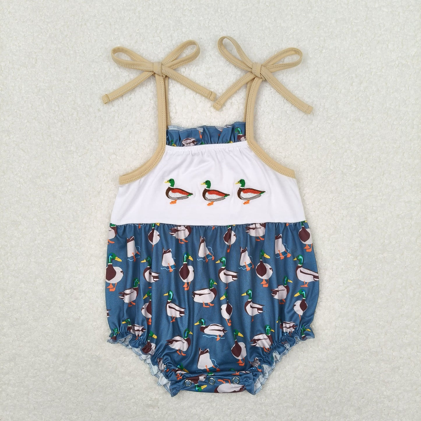 RTS NO MOQ Embroidery Duck Light brown Dresses Rompers Clothes Sets