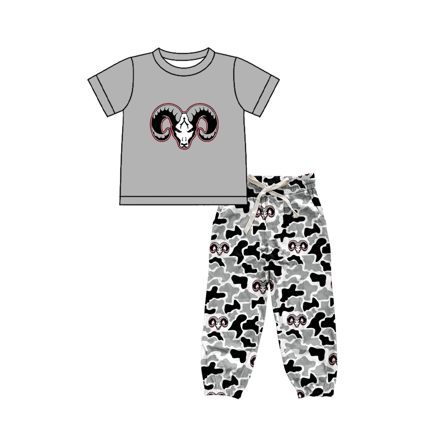 custom moq 5 mix size XY063008 Baby Boys Short Sleeve Top Camo Drawstring Pants Set