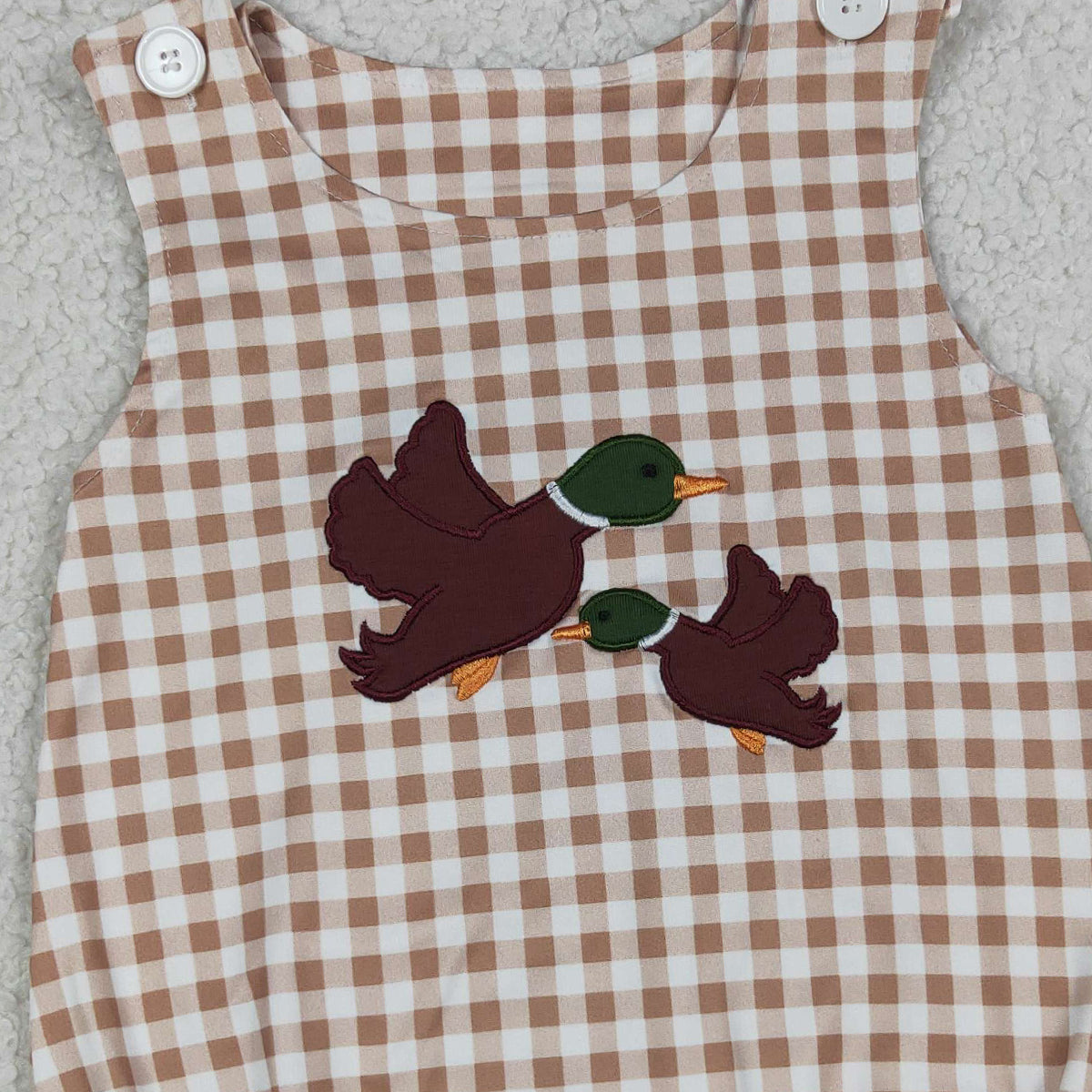 RTS NO MOQ SR3958 Baby Boys Embroidery Ducks Sleeveless Rompers Checked Hunting Clothes