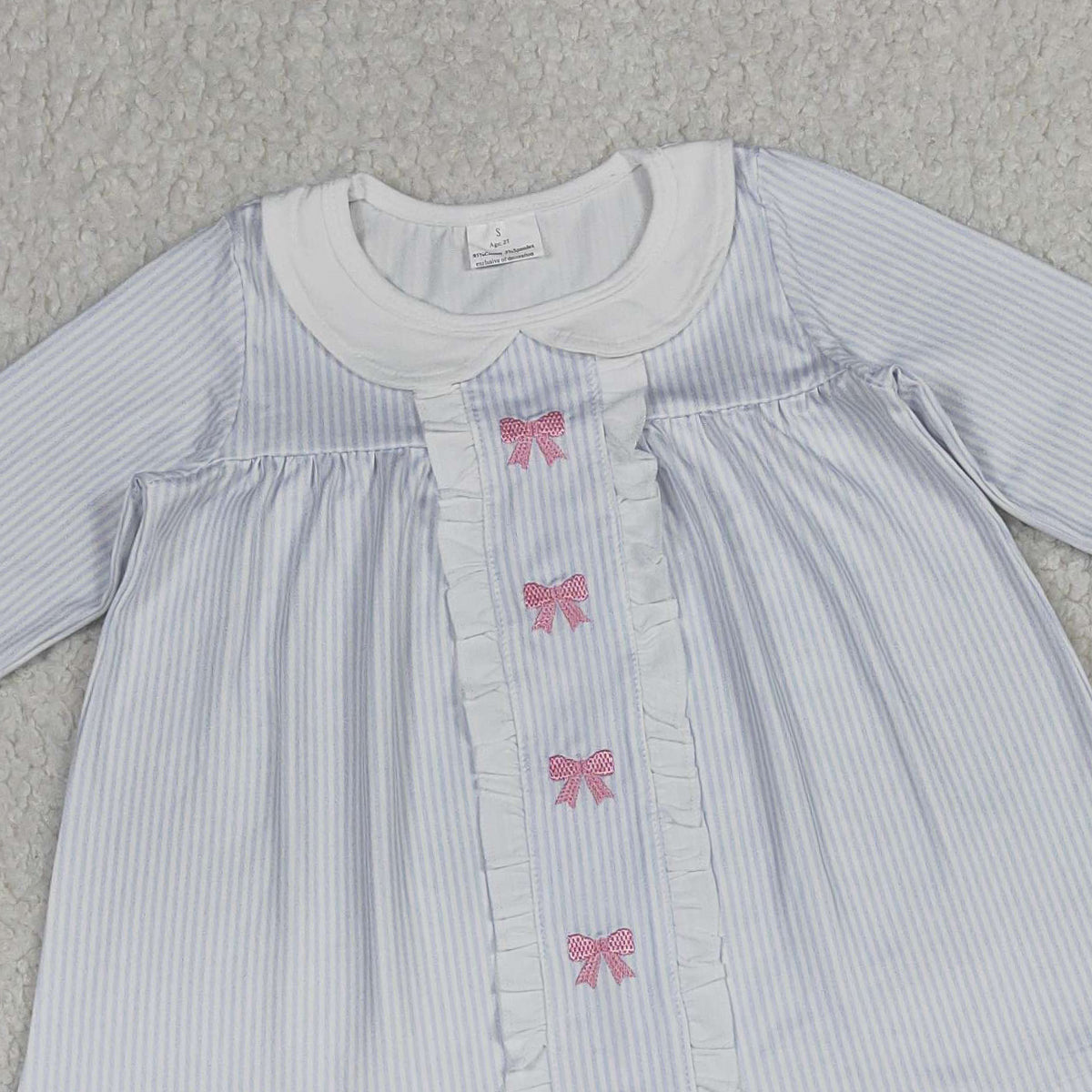 RTS NO MOQ GLP2909 Baby Girls Embroidery Bows Stripe Collar Tunic Leggings Outfit Set Cute Clothing for Infants