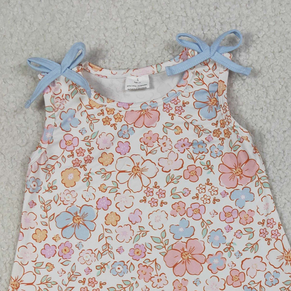 RTS NO MOQ GSSO3393 Baby Girls Sleeveless Colorful Flowers Scallop Tunic Ruffle Shorts Outfit Set