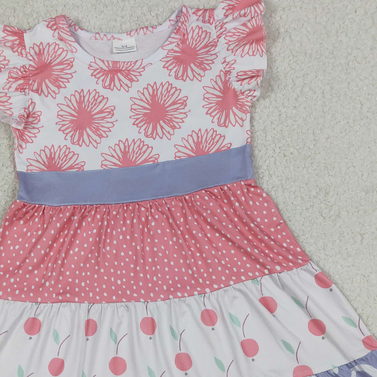 RTS NO MOQ GSD4090 Baby Girls Patchwork Flutter Sleeves Knee Length Dresses(3-4T-10-12T）