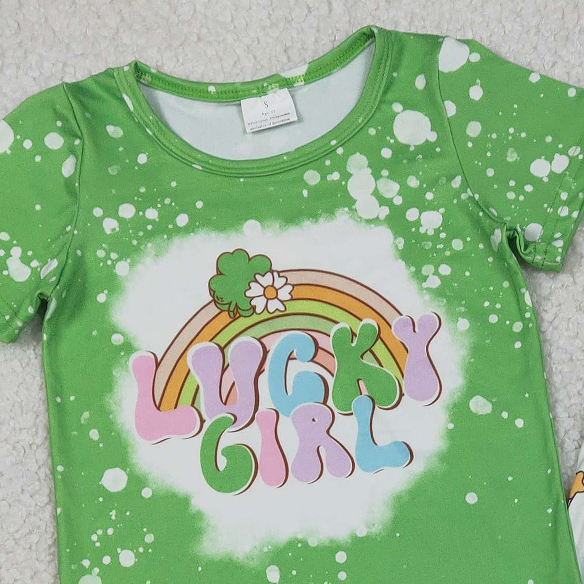 RTS NO MOQ GSPO2101  Baby Girl's St. Patrick's Day Outfit Set Lucky Clover Top with Bell Bottom Pants