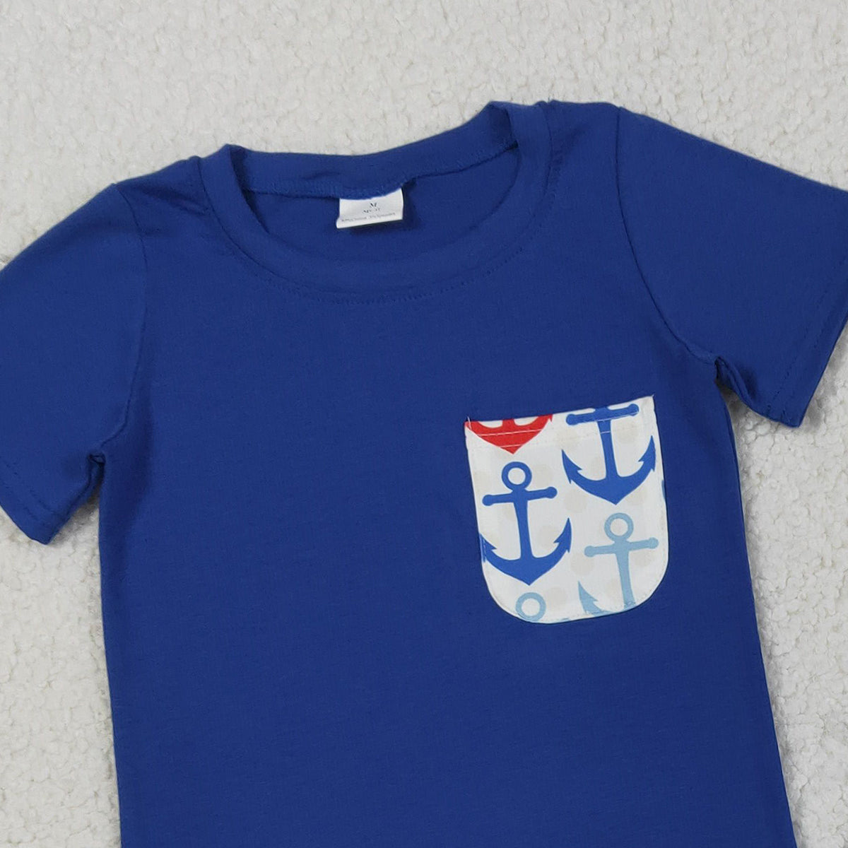 RTS NO MOQ BSSO1874 Baby Boys Hot Blue Short Sleeve Shirt Top with Boats Fishing Pocket Shorts Clothing Set