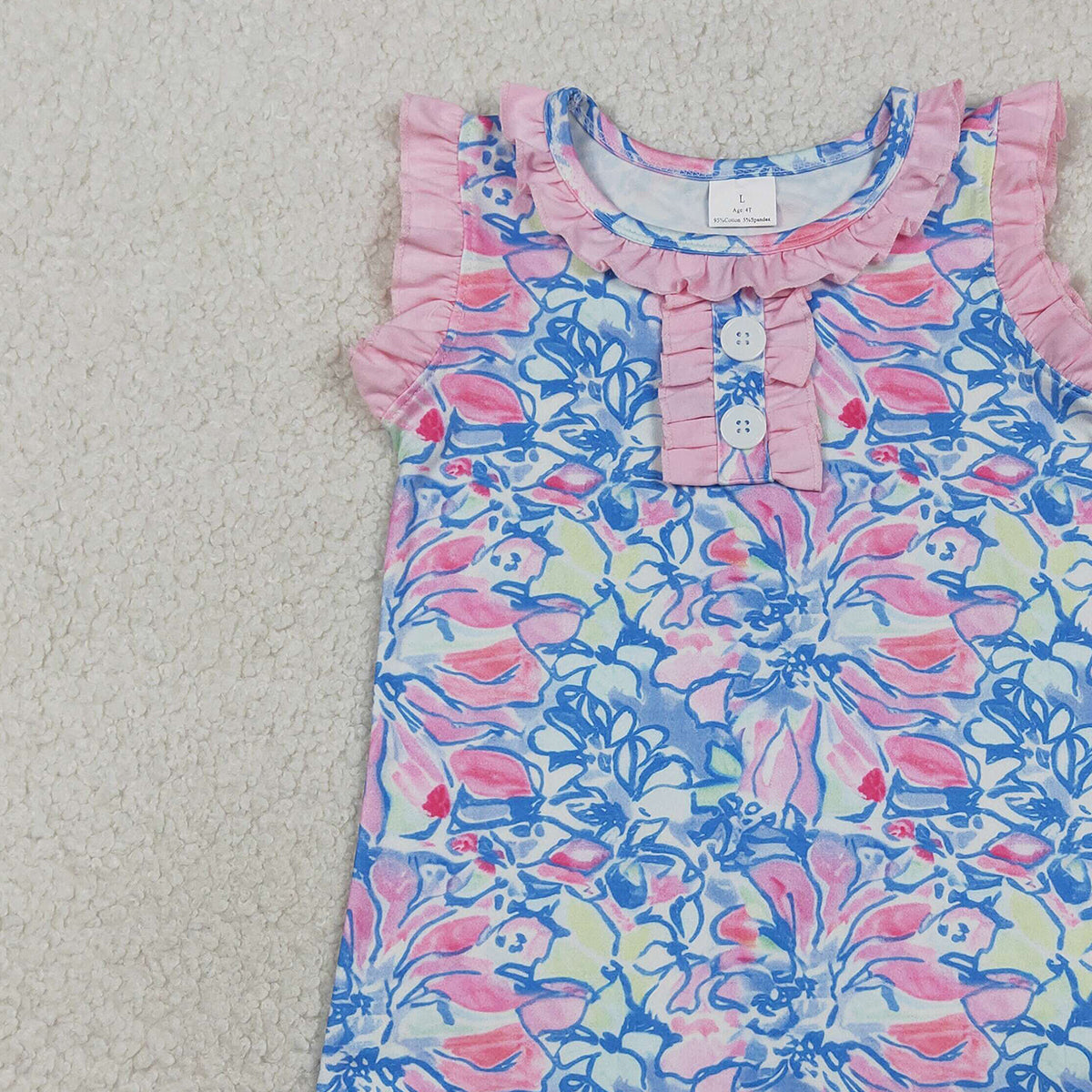 RTS NO MOQ GSD3627 Baby Girls  Sleeveless Ruffle Knee-Length Dress with Button Floral Print Children's Clothing