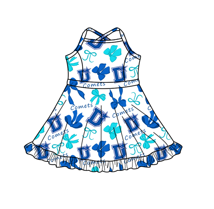 custom moq 5 mix size XY070108 Baby Girls Bows Print Strap Knee Length Yoga Skort Dress Team Outfit