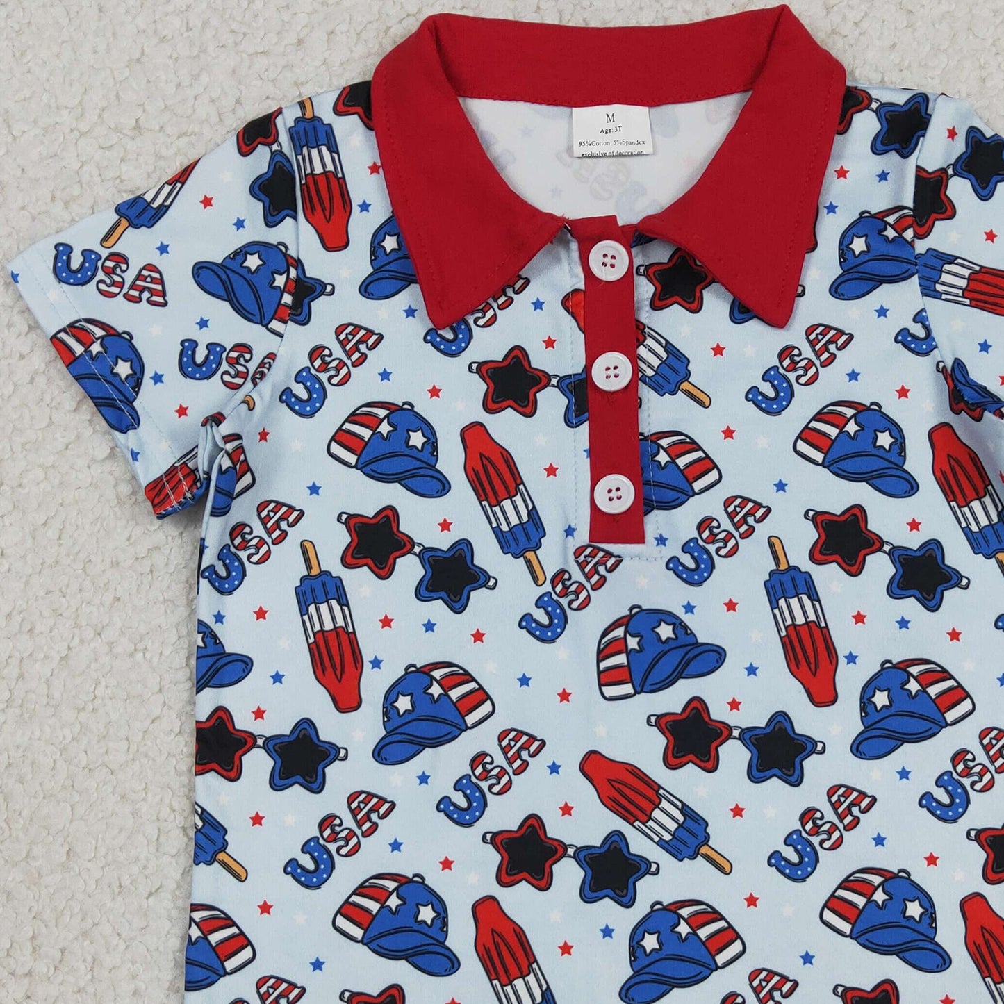 RTS NO MOQ BT1767 milk silk Baby Boys Cute USA Popsicle Short Sleeve Button Polo Shirt