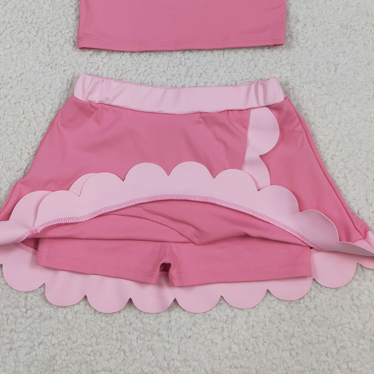 RTS NO MOQ yoga fabric cotton GSD4063 Yoga Baby Girls Cute Sleeveless Pink Vest Scallop Skirt Yoga Set