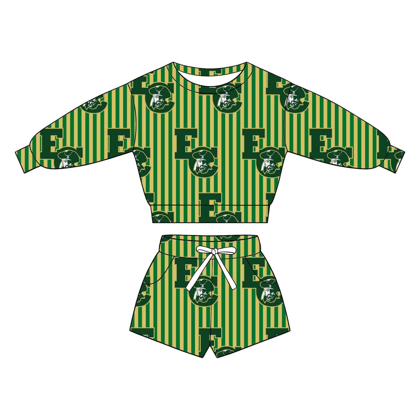 custom moq 5 mix size  XY072208 Baby Kids Stripe Long Sleeve Top Drawstring Shorts Team Casual Clothes Set
