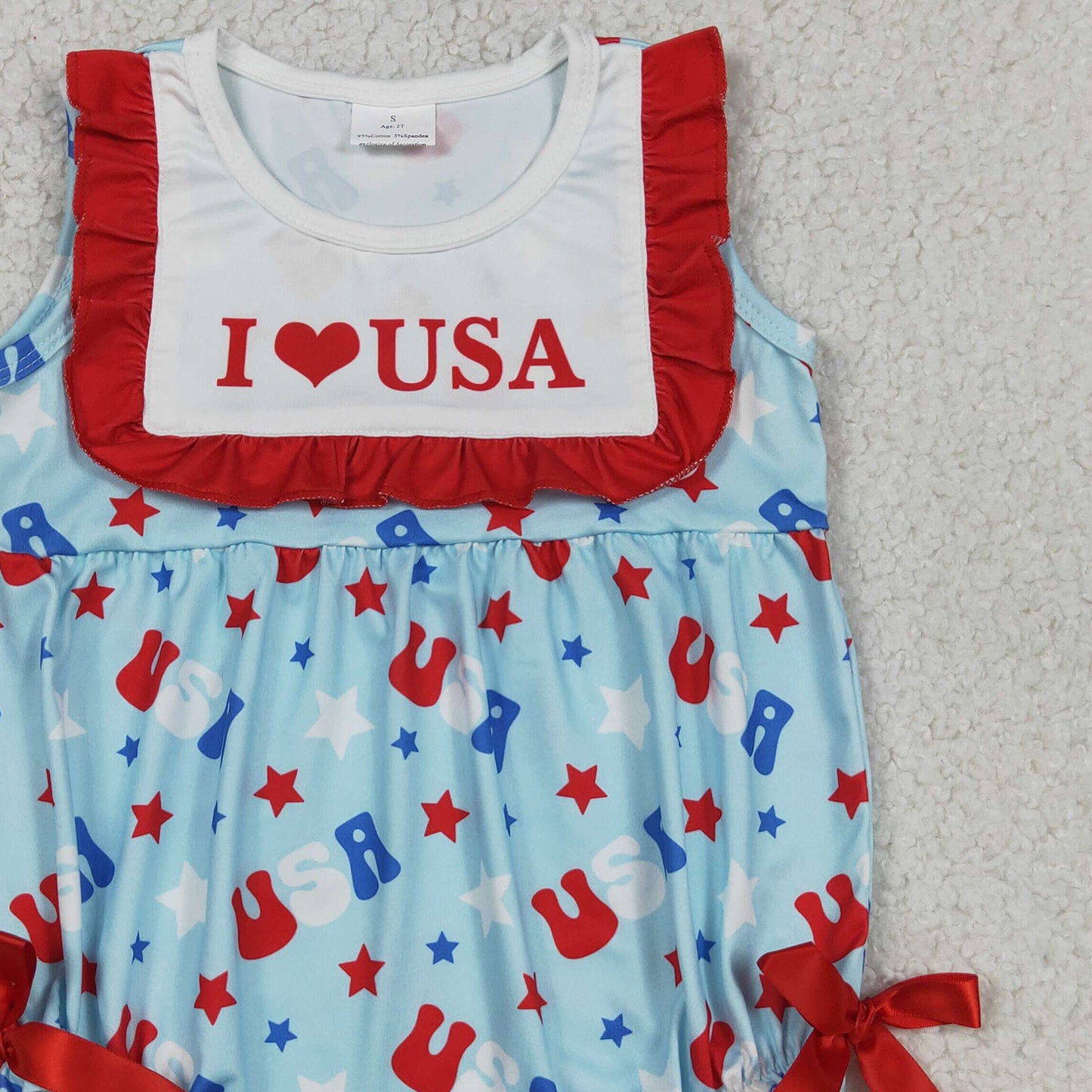 RTS NO MOQ milk silk SR4154 Baby Girls Sleeveless Ruffle USA Stars 4th of July Holiday Romper