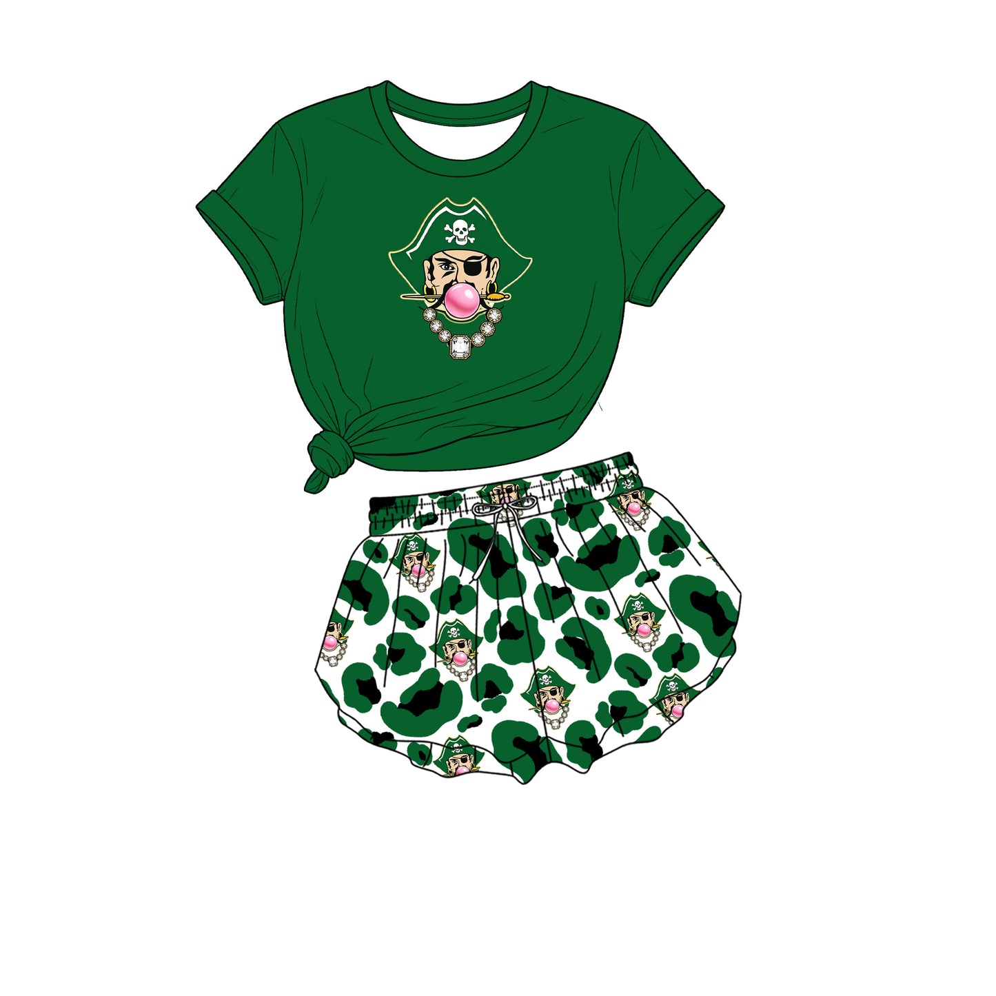 custom moq 5 mix size XY071708 Baby Girls Solid Color Short Sleeve Crew Neck Top Leopard Print Shorts Team Outfit Set