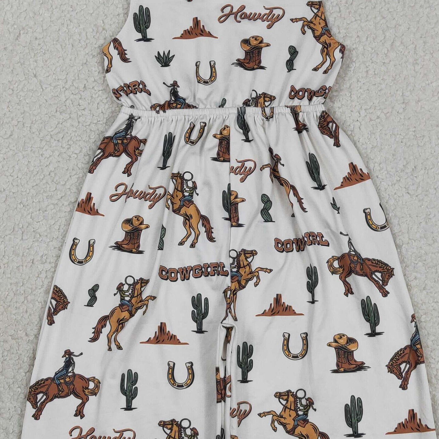 RTS NO MOQ SR2969 Baby Girls Summer Western Horse Rodeo Cactus Bow Jumpsuits